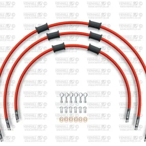 Značkový STANDARD Hadice přední brzdy sada Venhill POWERHOSEPLUS YAM-13002F-RD (3 hadice v sadě) červené hadice, chromové koncovky