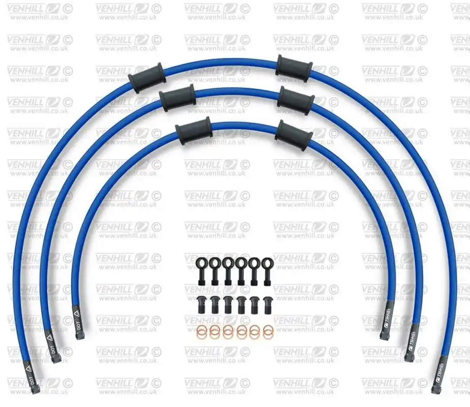 Poslední Šance STANDARD Hadice přední brzdy sada Venhill POWERHOSEPLUS HON-7003FB-SB (3 hadice v sadě) modré hadice, černé koncovky