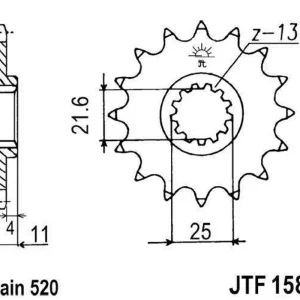 Značkový Řetězové kolečko JT JTF 1581-16 16 zubů, 520