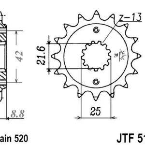 Aktuální Řetězové kolečko JT JTF 512-17RB 17 zubů, 520 pogumované