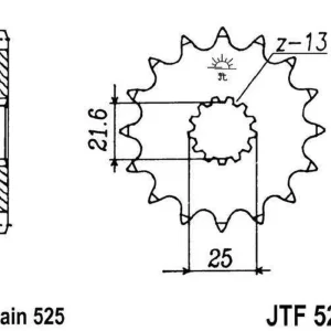 Vysoce Kvalitní Řetězové kolečko JT JTF 520-15RB 15 zubů, 525 pogumované
