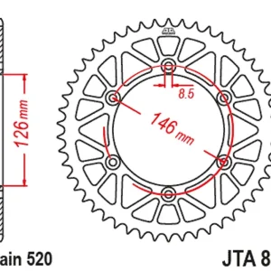 Aktuální Hliníková řetězová rozeta JT JTA 808-49GLD 49 zubů, 520 zlatá