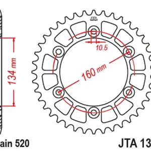 Autentický Hliníková řetězová rozeta JT JTA 1308-46GLD 46 zubů, 520 zlatá